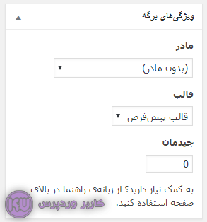 ویژگی های صفحات در وردپرس