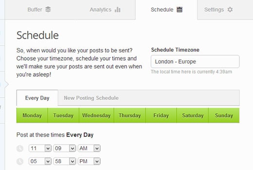 قابلیت زمانبندی (scheduling) در برنامه Buffer