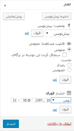 باکس تنظیمات انتشار در وردپرس