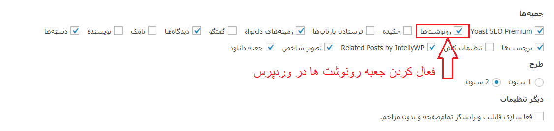 جعبه رونوشت ها در وردپرس
