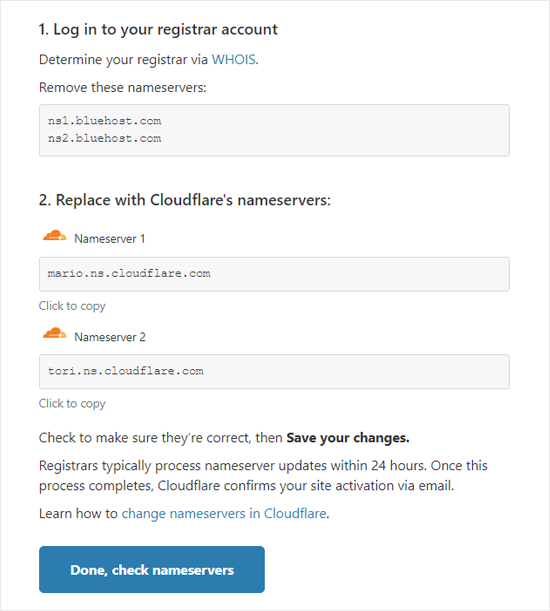 صفحه Cloudflare Nameservers
