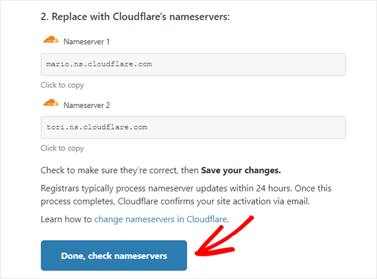 تنظیمات Cloudflare و "Done, check nameservers"