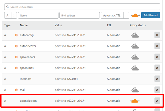 برای تنظیم Cloudflare ، سوابق DNS را تأیید کنید