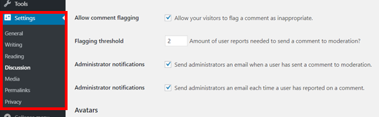 تنظیمات بیشتر افزونه Zeno Report Comments