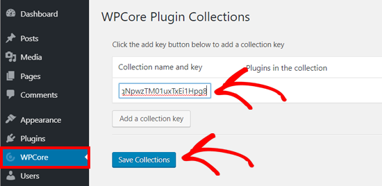 کلید گروه افزونههای خود را در افزونه WPCore Plugin Manager ذخیره کنید