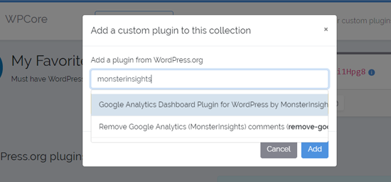 افزونه را جستجو کنید تا در افزونه WPCore Plugin خود اضافه کنید