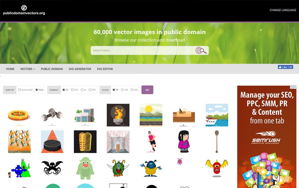 سایت Public Domain Vectors یک منبع بسیار خوب برای پیداکردن وکتورهای مختلف و رایگان