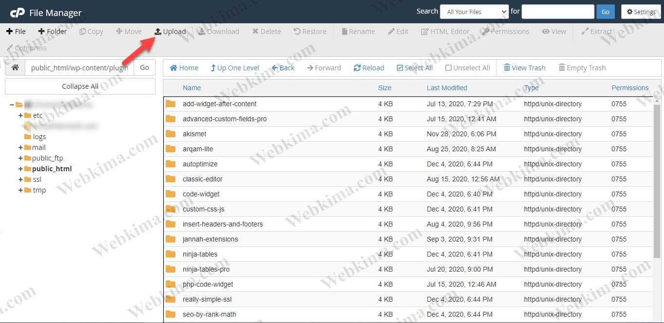 آپلود فایل اصلی افزونه در پوشه Plugins در وردپرس
