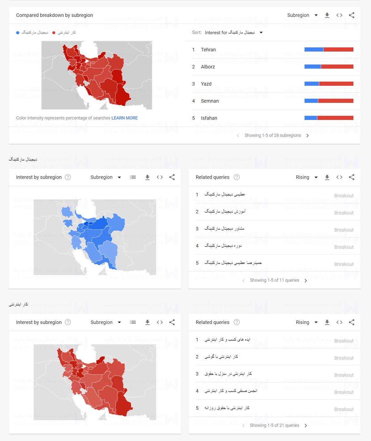 آموزش گوگل ترندز - ویژگی Interest By Subregion در ابزار گوگل ترندز