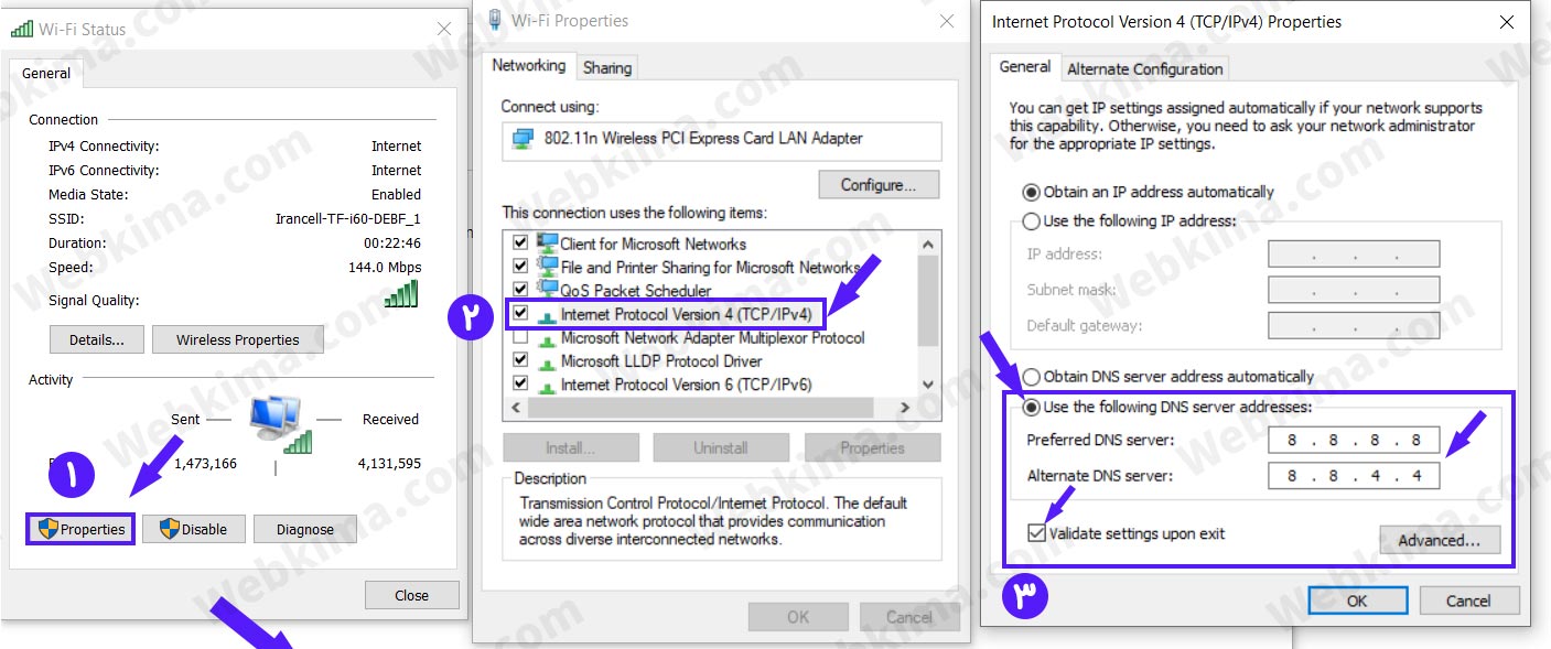 مراحل تغییر آدرس IPv4 DNS در ویندوز