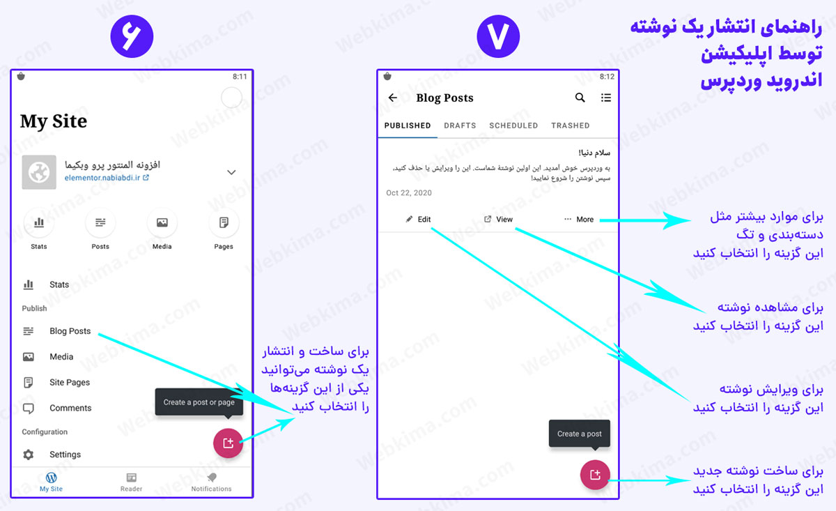 ارسال یک نوشته توسط اپلیکیشن موبایل وردپرس