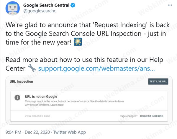 ابزار Request Indexing برگشته است