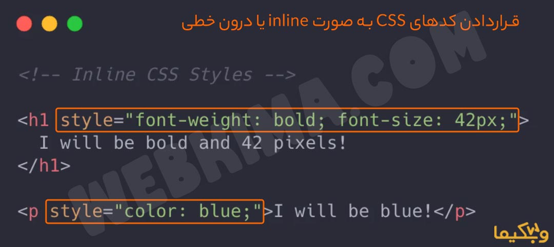 قراردادن کدهای CSS به صورت inline یا درون خطی