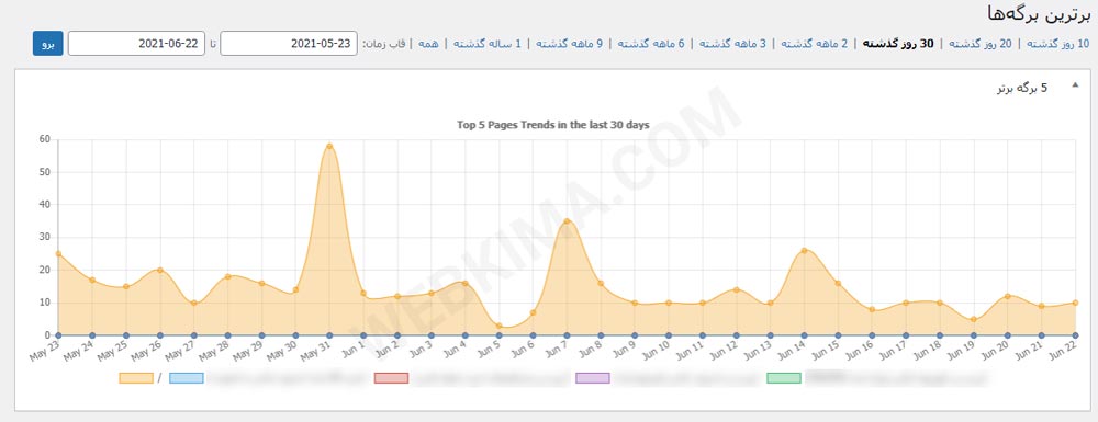 بخش برگه‌ها در افزونه wp statistics