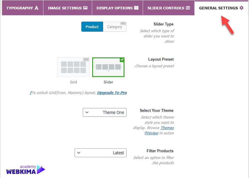 آموزش تب GENERAL SETTINGS در افزونه Product Slider for WooCommerce