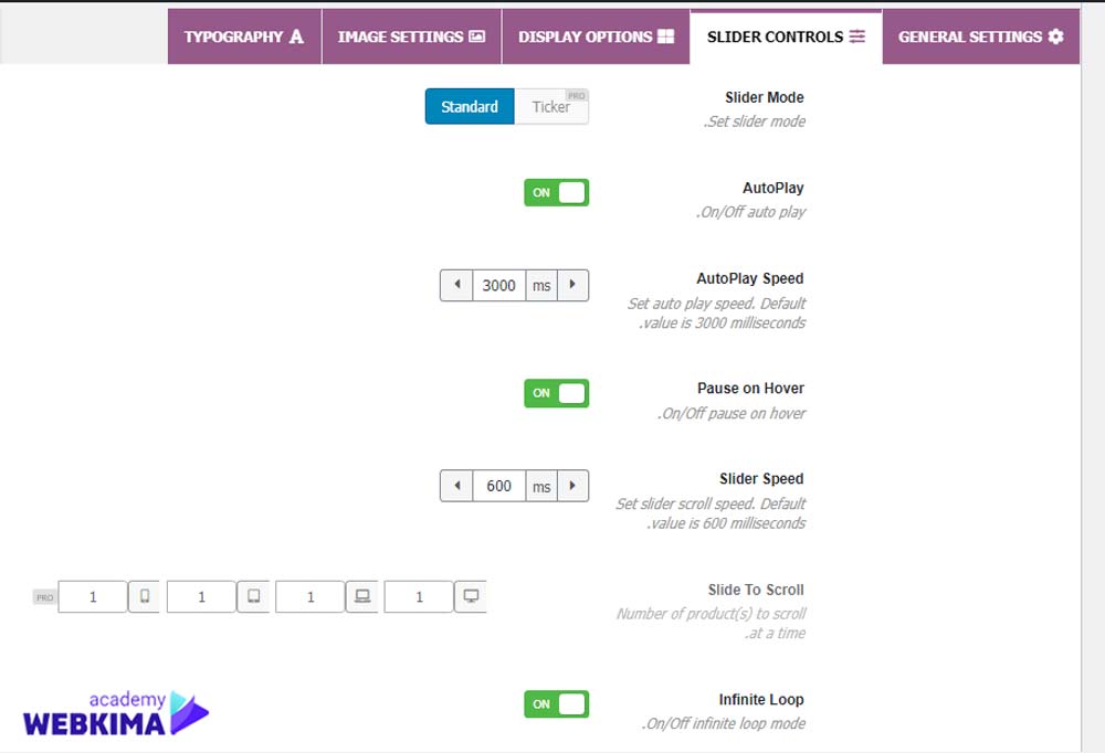 آموزش تب SLIDER CONTROLS در افزونه Product Slider for WooCommerce