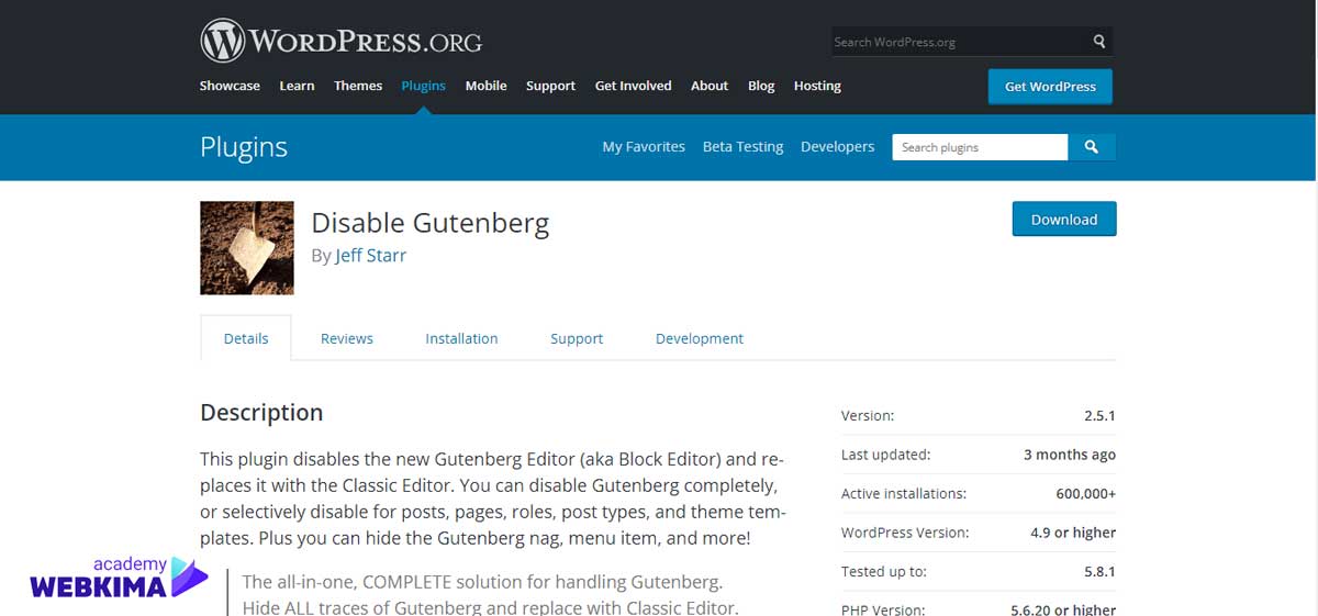 غیرفعال کردن گوتنبرگ با افزونه Disable Gutenberg