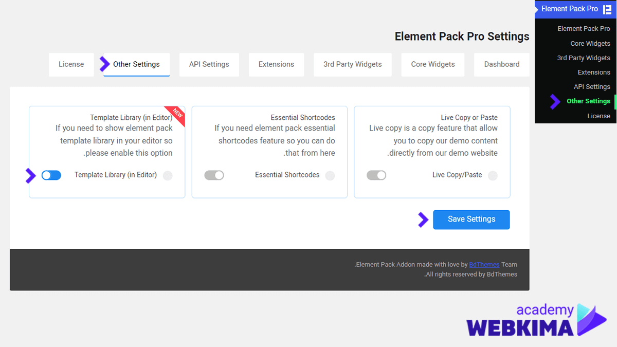 آموزش تنظیمات بخش Other Settings در افزونه المنت پک