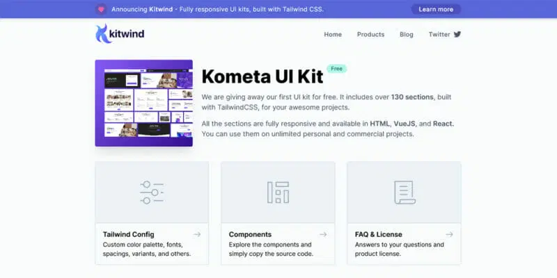  Kometa UI Kit منبع رایگان Tailwind CSS