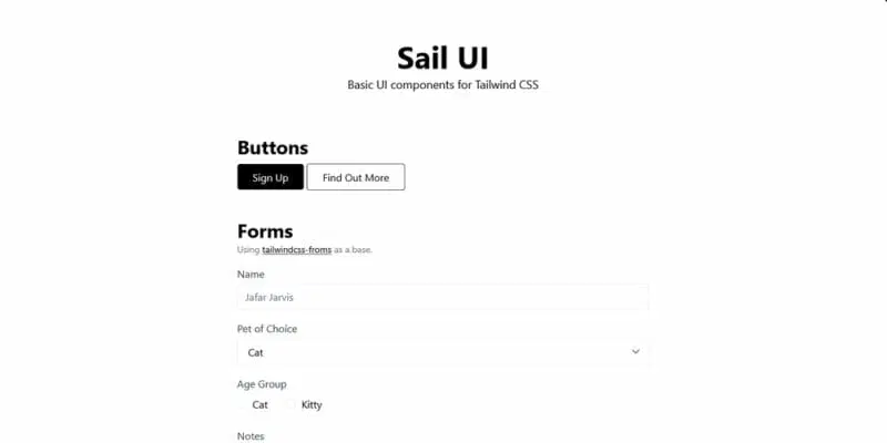  Sail UI منبع رایگان Tailwind CSS 