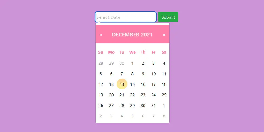 Datepicker با تم صورتی بوت استرپ 4