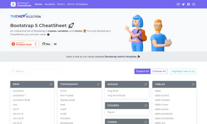 برگه تقلب بوت استرپ Themeselection