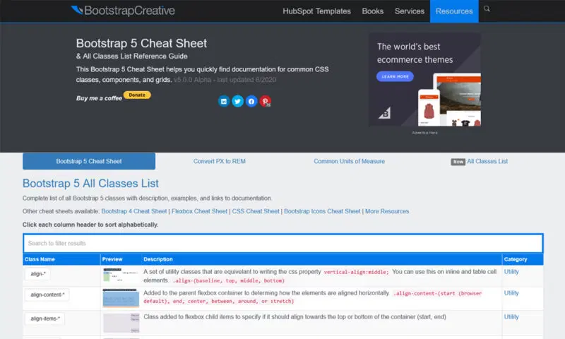 برگه تقلب BootstrapCreative Bootstrap 5