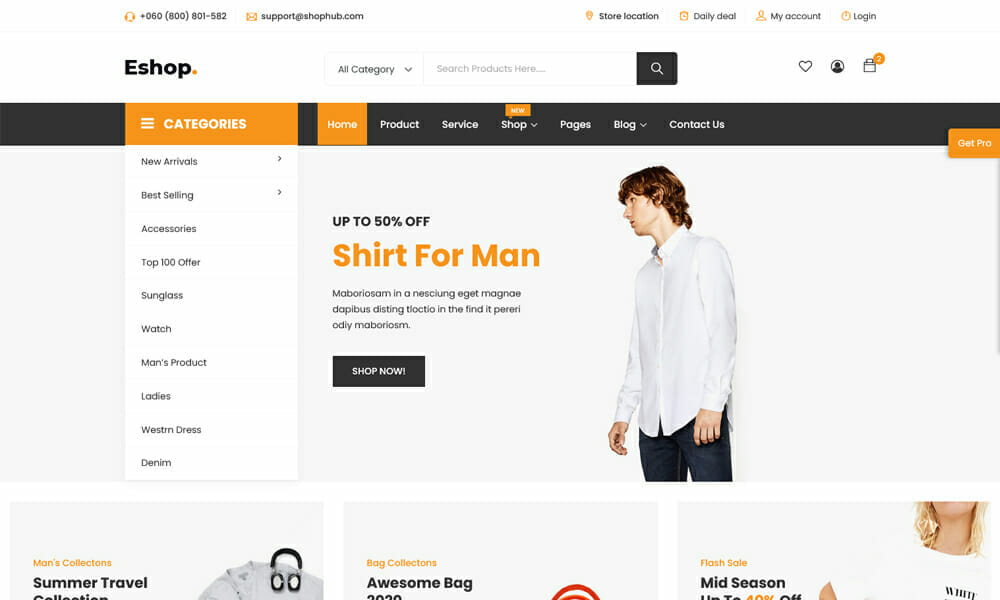 Eshop – قالب HTML5 تجارت الکترونیک رایگان