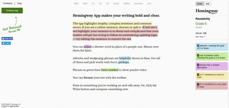 بهترین ابزار آنلاین تولید محتوا Hemingway App