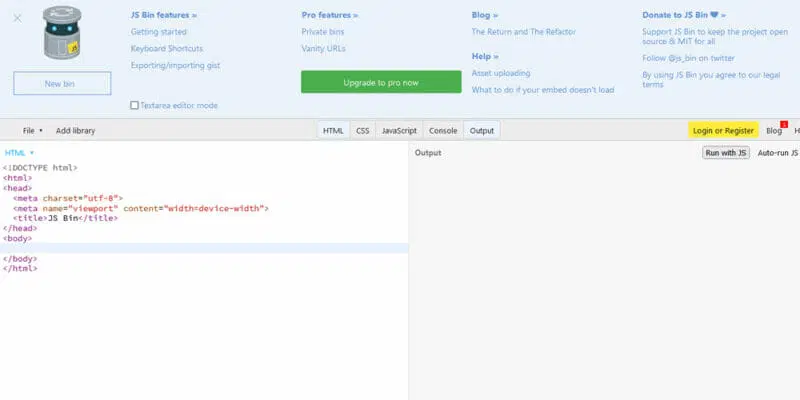 JS Bin کد ادیتور آنلاین