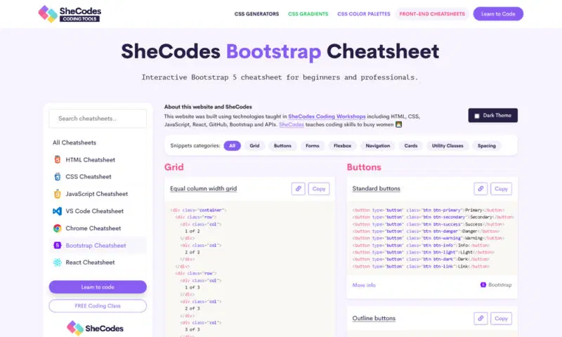 برگه تقلب بوت استرپ SheCodes