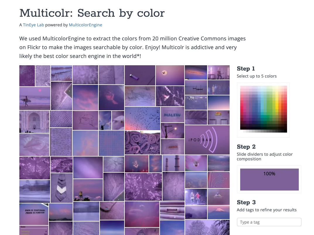 سایت ابزار رنگ TinEye- Multicolr