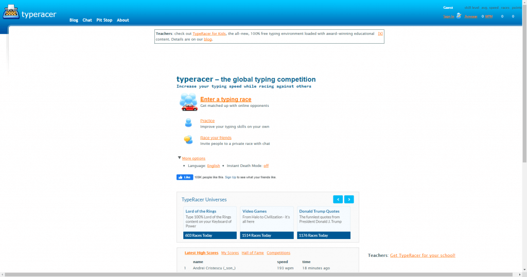 سایت افزایش دقت تایپ TypeRacer