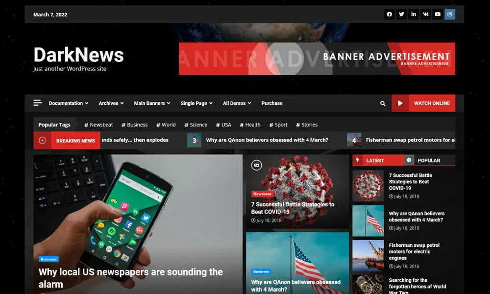 DarkNews – پوسته وردپرس پورتال خبری رایگان