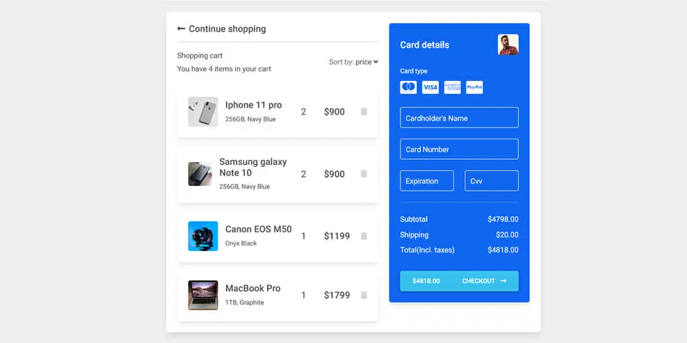 Bootstrap 5 Shopping Carts
