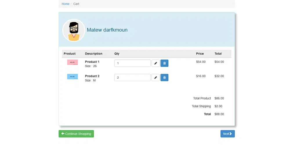 Bootstrap Shopping Cart