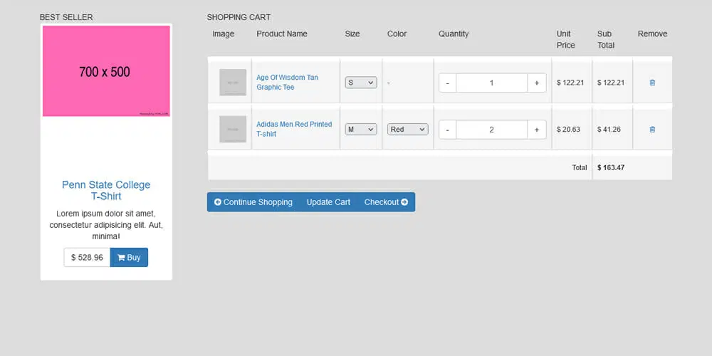 Bootstrap Shopping Cart Table