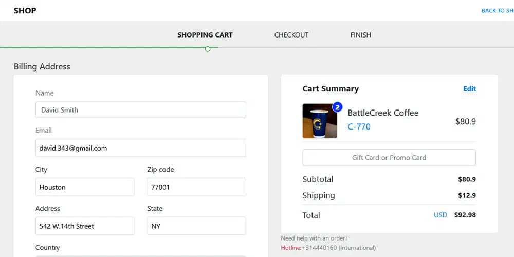 E commerce Shopping Cart with Order Status
