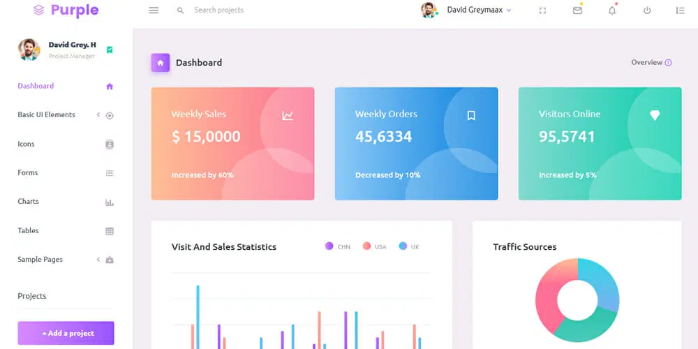 قالب داشبورد مدیریت Purple