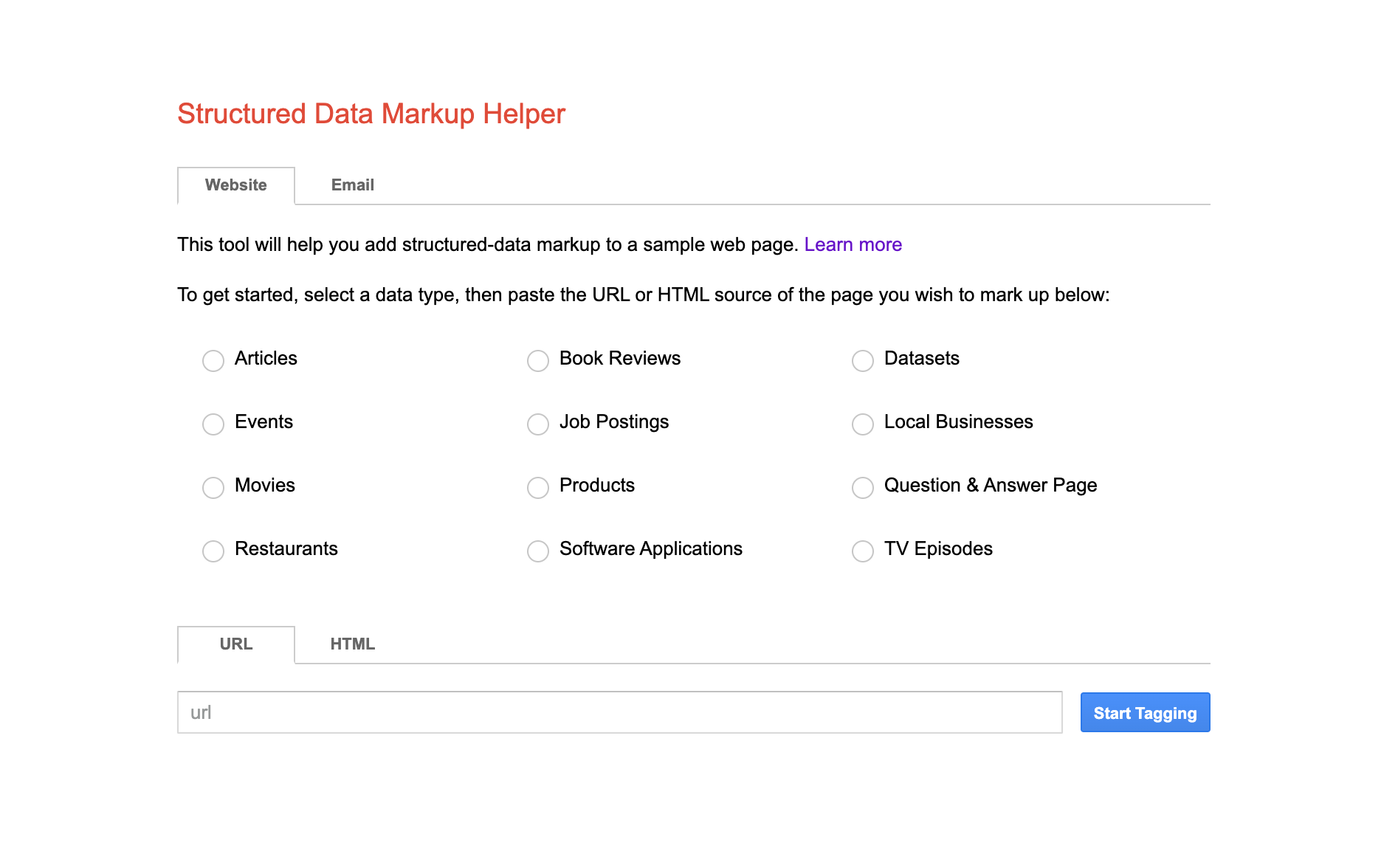 Structured Data Markup Helper