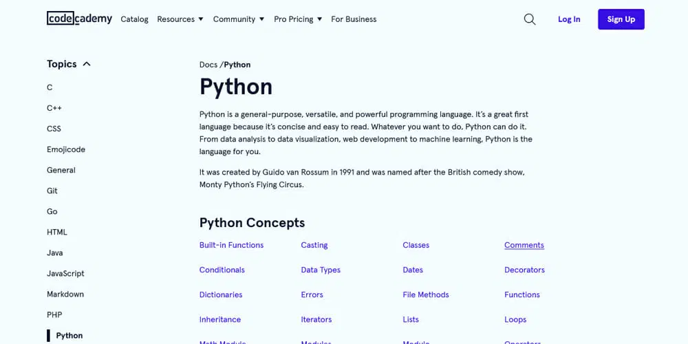 Codecademy Python Docs
