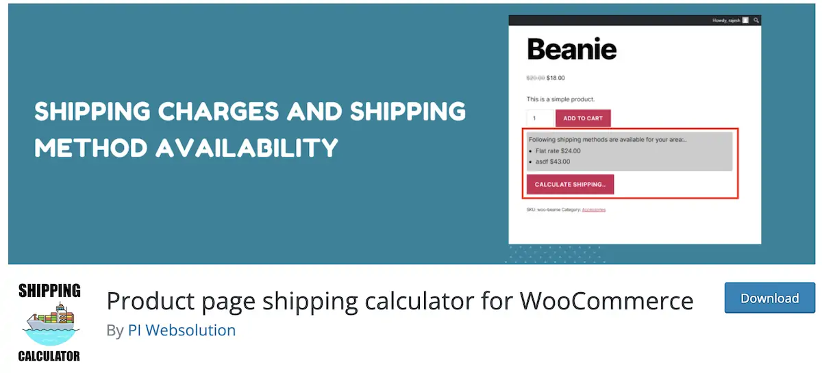 افزونه Product page shipping