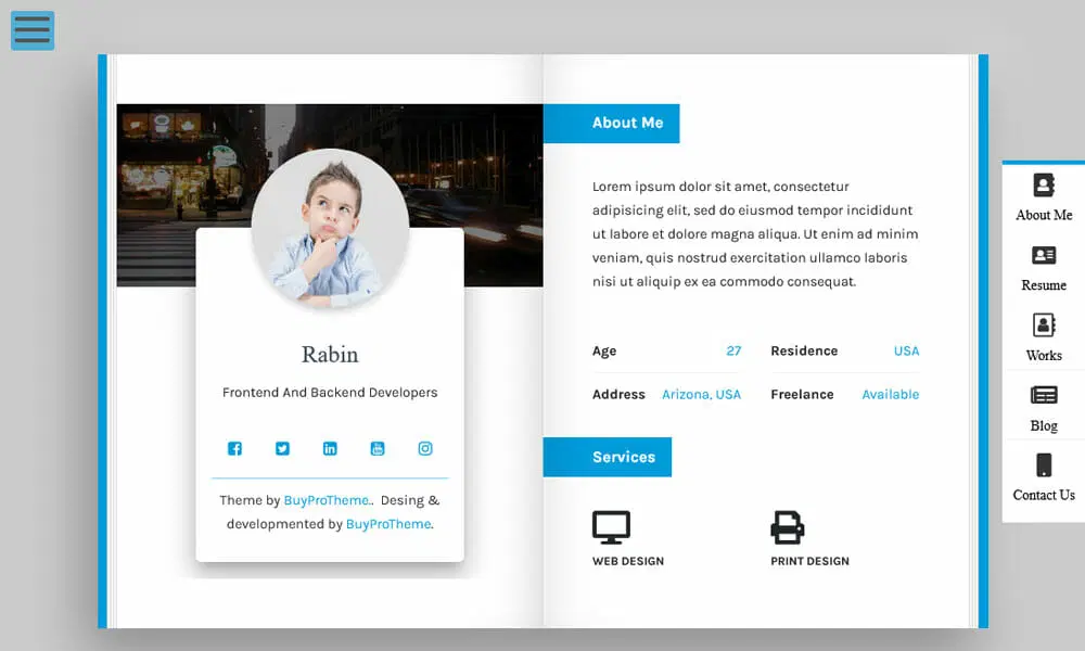 قالب وردپرس Rabin Resume Vcard