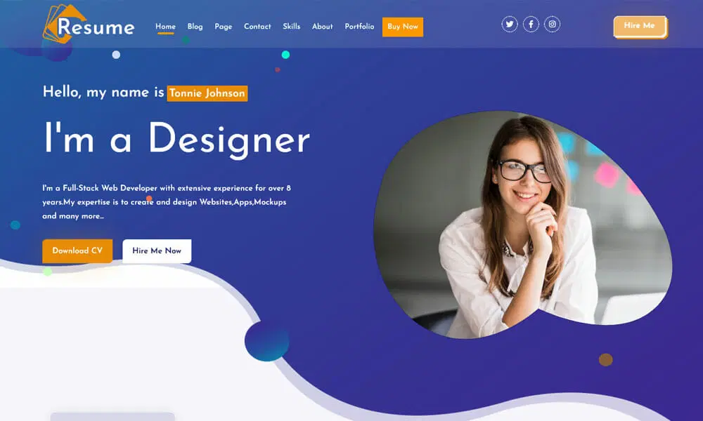 قالب رزومه Vcard CV Resume