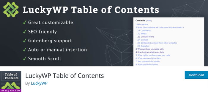 افزونه LuckyWP Table of Contents