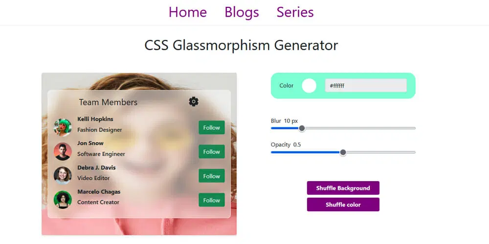 CSS Glassmorphism Generator