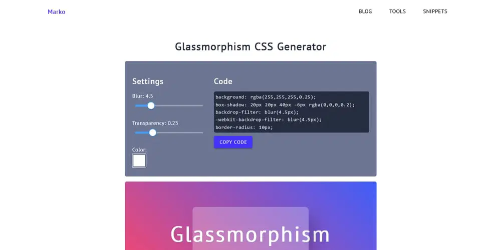 Glassmorphism CSS Generator