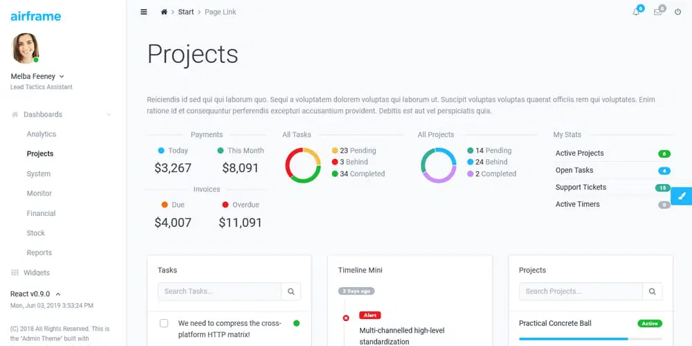 داشبورد Airframe React
